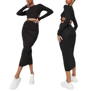 NWT MISSGUIDED Ribbed Knit Bodycon Midi Skirt. Size 4‎